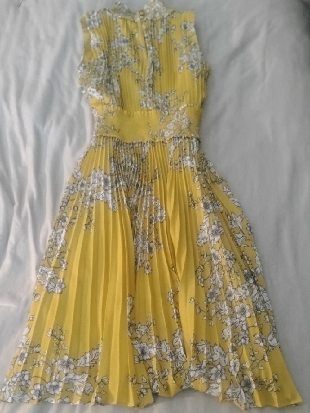 Nanette Lepore Yellow Floral Pleated Midi Dress Size 2 - Picture 7 of 7